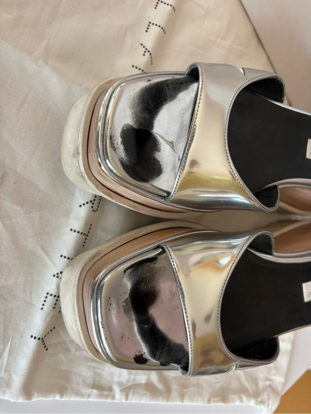 Stella McCartney Metallic Silver Star Platform Wedge Sandals